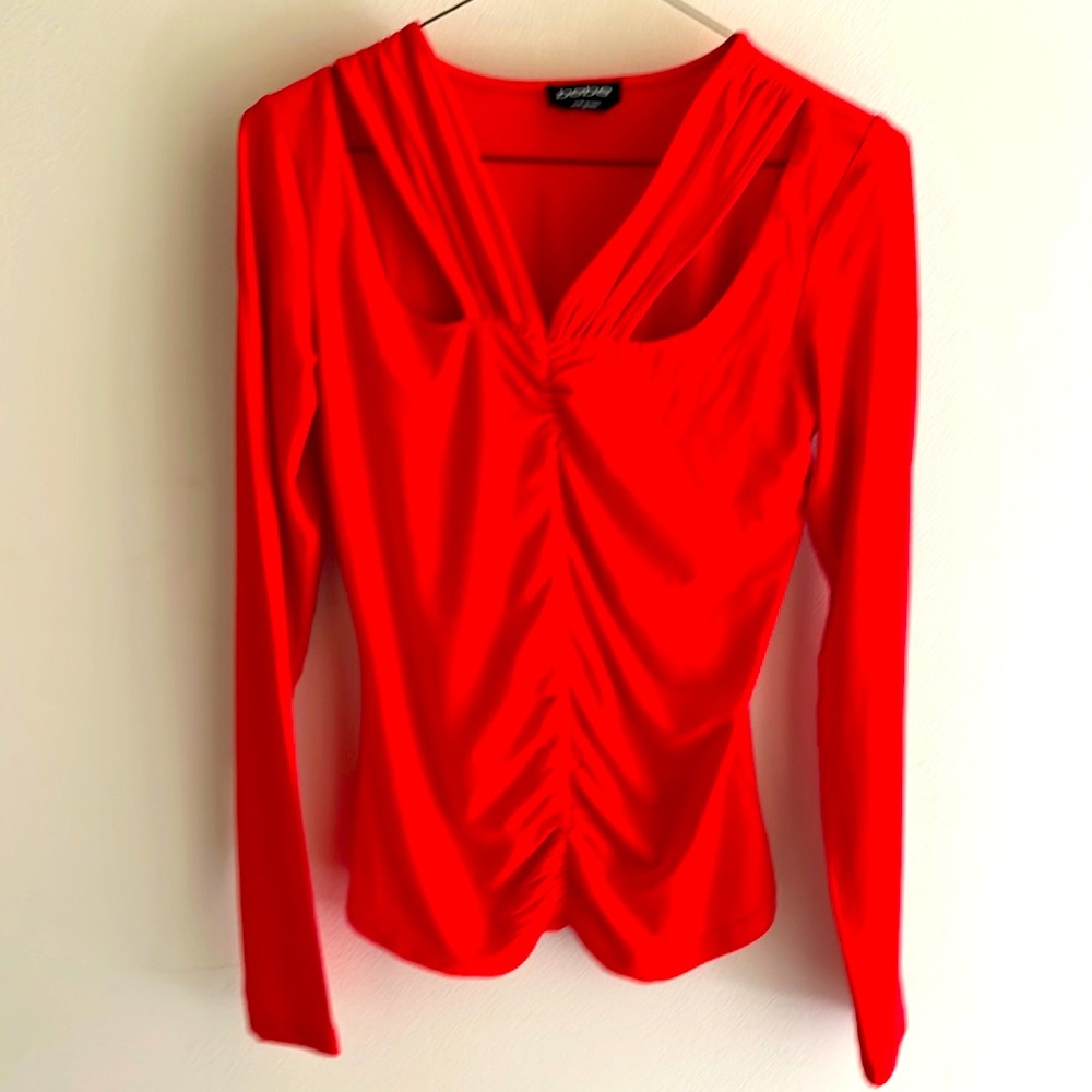 Bebe Red Top. Size Medium Cut Out Ruched